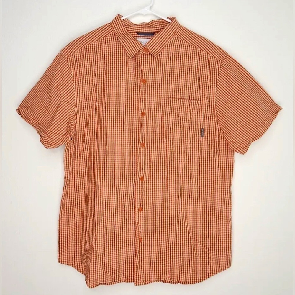 Columbia Plaid Button Down Casual Shirt Orange Short Sleeve Men’s XL Gorpcore